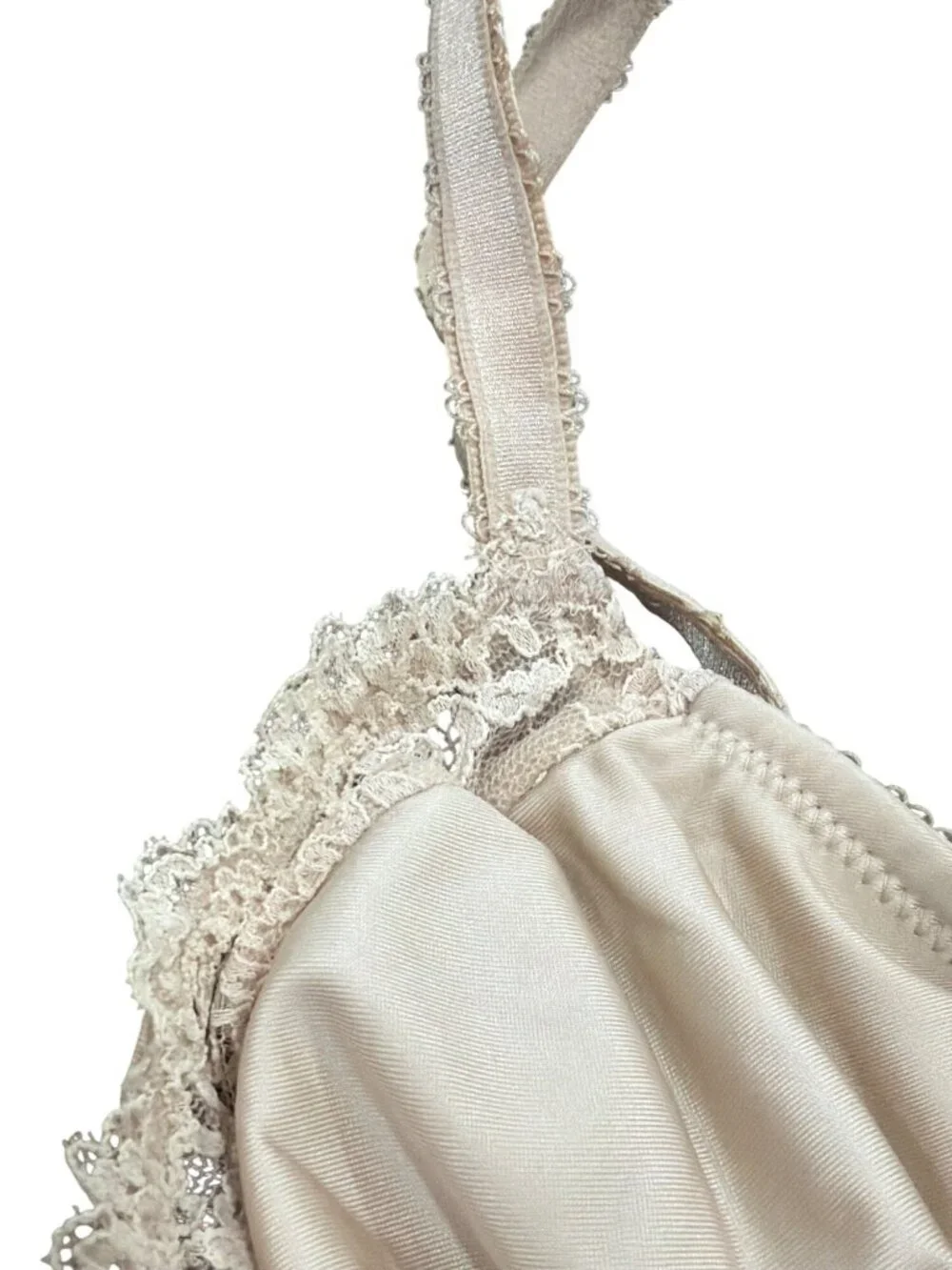 Wacoal Supporting Role Vintage Underwire Satin Lace Trim Bra Beige 36C Elegant D